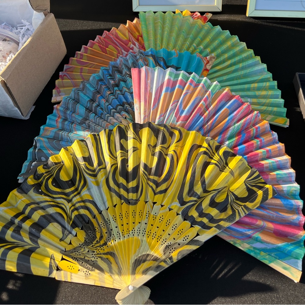 Hand Marbled Fabric Bamboo Folding Hand Fan *!MYSTERY!*